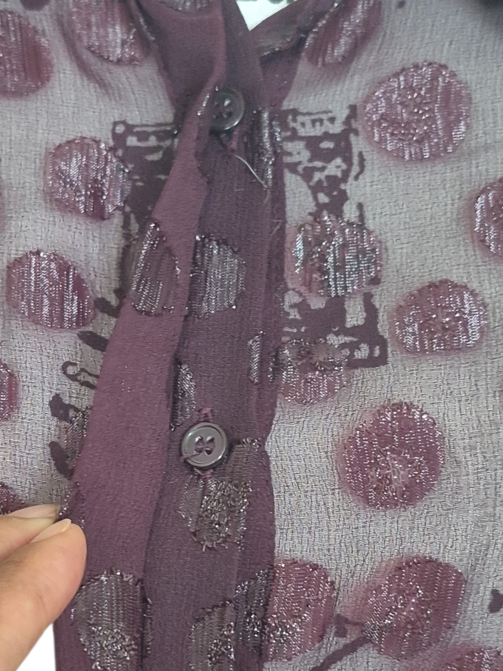 Lane Bryant Plum Sheer Polka Dot Button Down Blouse 22/24 Artsy Romantic Boho - Picture 6 of 8